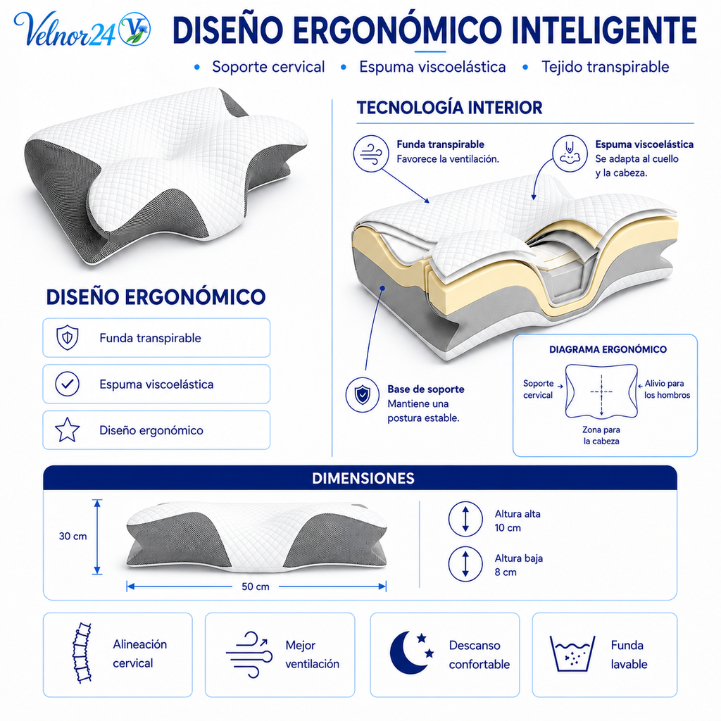 ALMOHADA CERVICAL ERGONÓMICA DE ESPUMA VISCOELÁSTICA