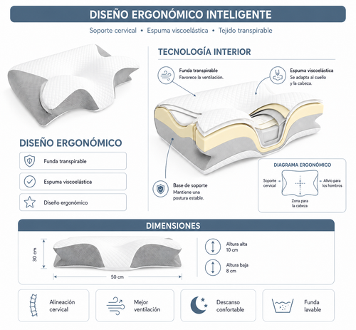 ALMOHADA CERVICAL ERGONÓMICA DE ESPUMA VISCOELÁSTICA