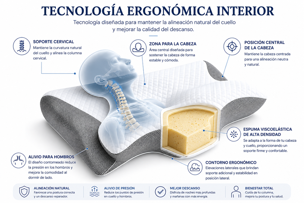 ALMOHADA CERVICAL ERGONÓMICA DE ESPUMA VISCOELÁSTICA