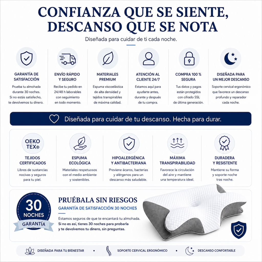ALMOHADA CERVICAL ERGONÓMICA DE ESPUMA VISCOELÁSTICA