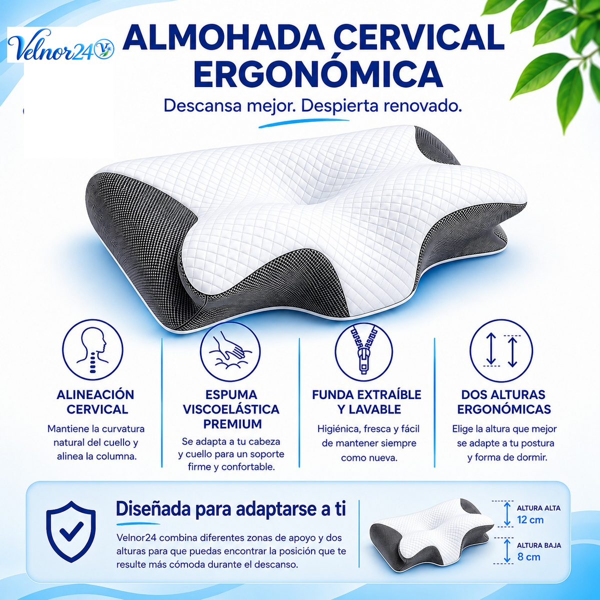 ALMOHADA CERVICAL ERGONÓMICA DE ESPUMA VISCOELÁSTICA