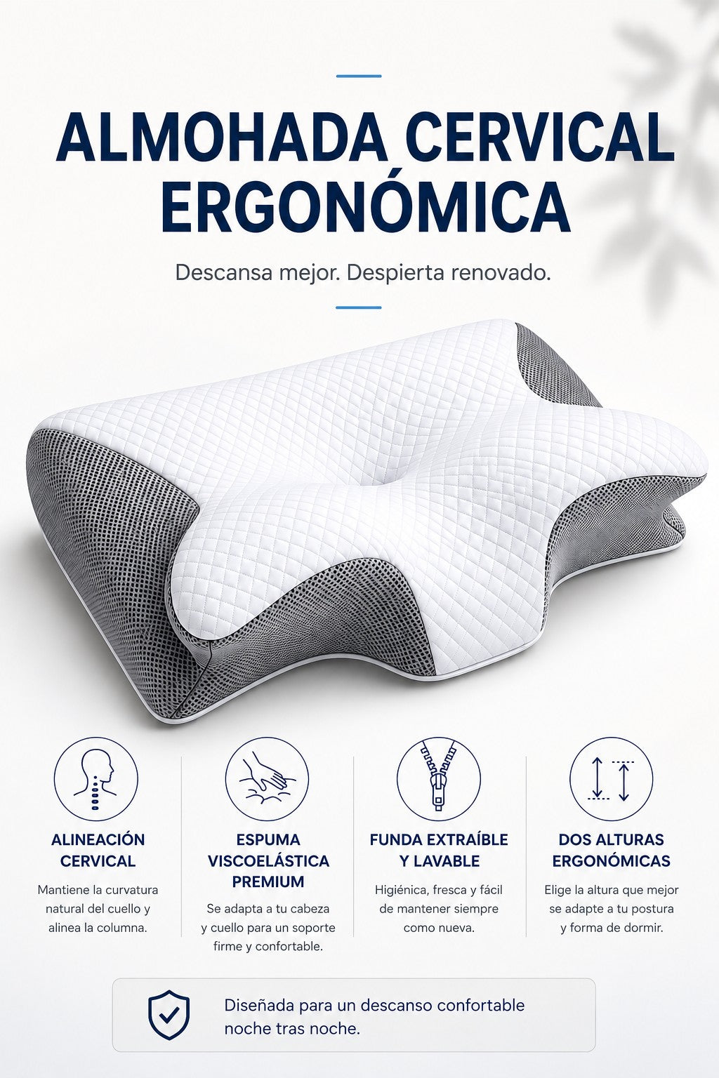 ALMOHADA CERVICAL ERGONÓMICA DE ESPUMA VISCOELÁSTICA